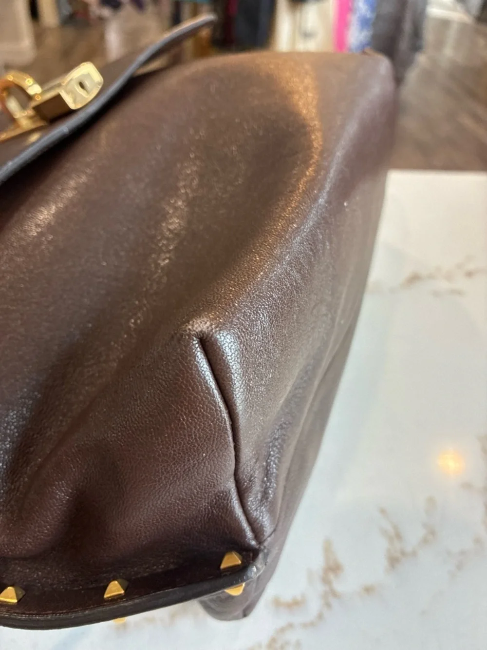 Marc Jacob’s paradise Baxter Brown Leather Shoulder Bag Gold Hardware